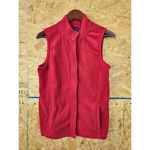 Basic Editions Womens Fleece Vest Red Sleeveless Full‎ Zip Casual Medium